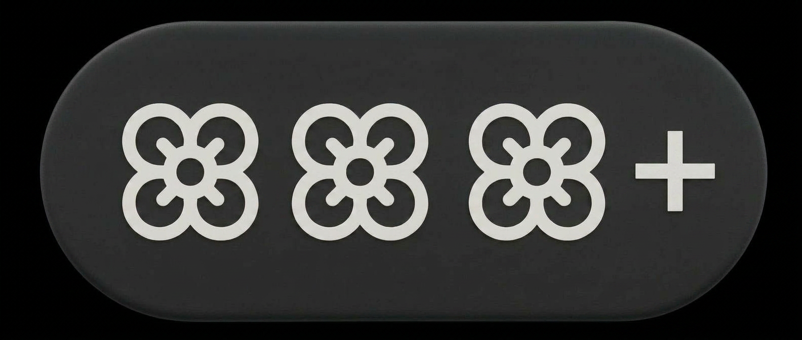 Three flowers with a plus sign