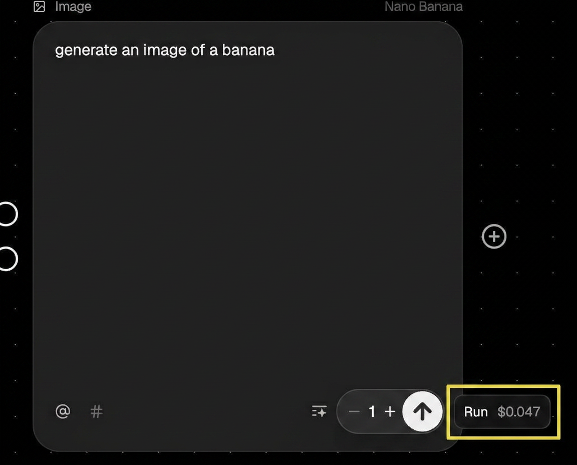 Run button showing the exact dollar cost for the current run